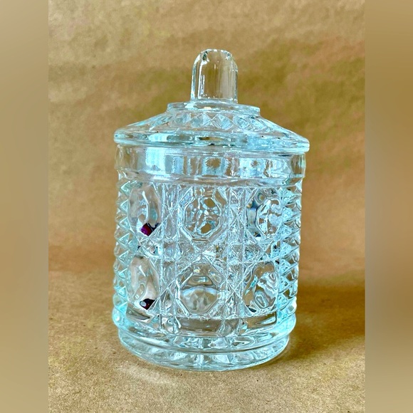 Indiana Glass Other - Vintage Indiana Clear Diamond Cut Glass Sugar Bowl with Lid